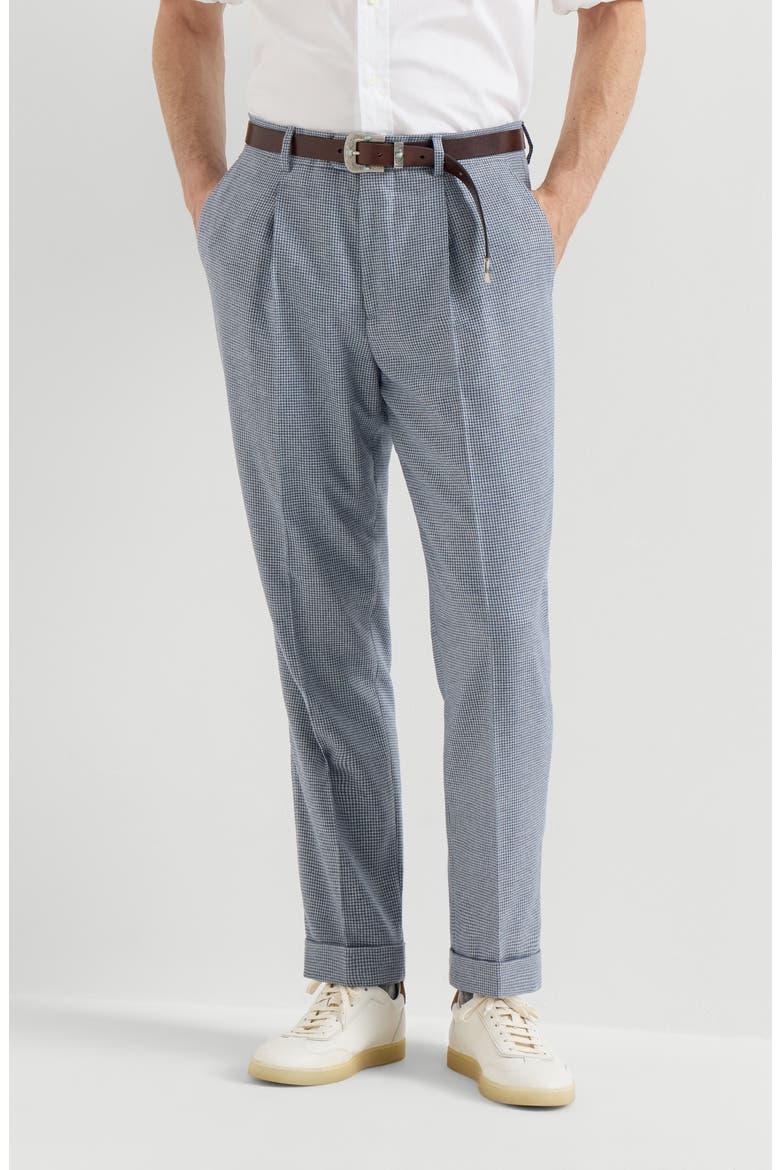 Cashmere and silk houndstooth flannel trousers with pleat, Main, color, Cerulean
