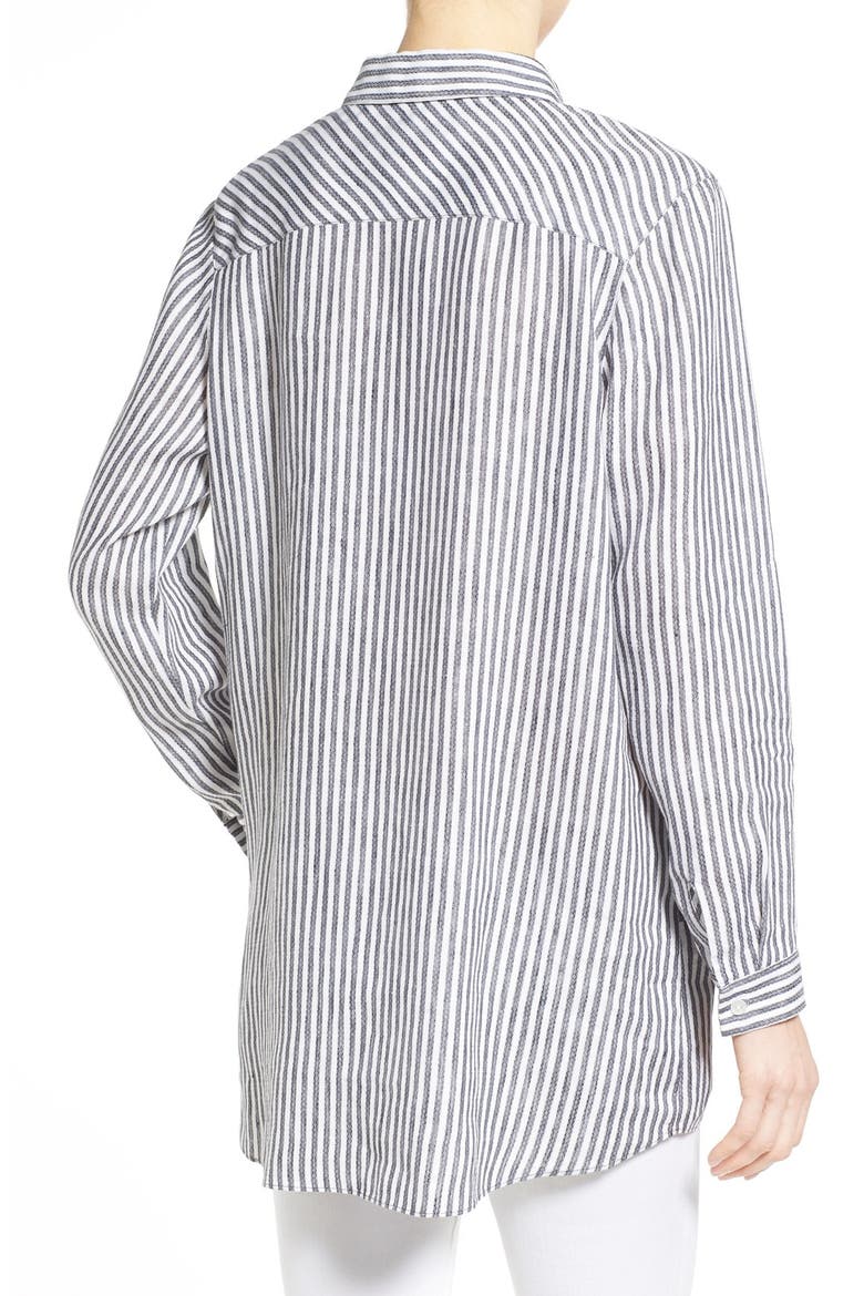 'Sahara Stripe' Print Long Sleeve Linen Tunic, Alternate, color, NAVY- IVORY SAHARA STRIPE