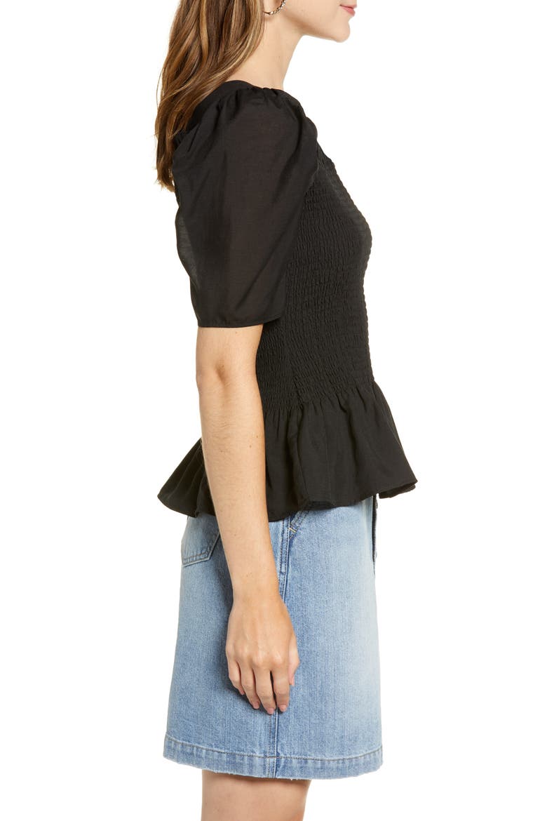 Square Neck Smock Top, Alternate, color, BLACK