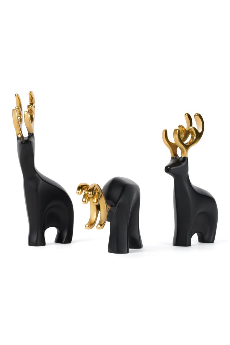 Prancer Set of 3 Reindeer Figurines, Main, color, BLACK