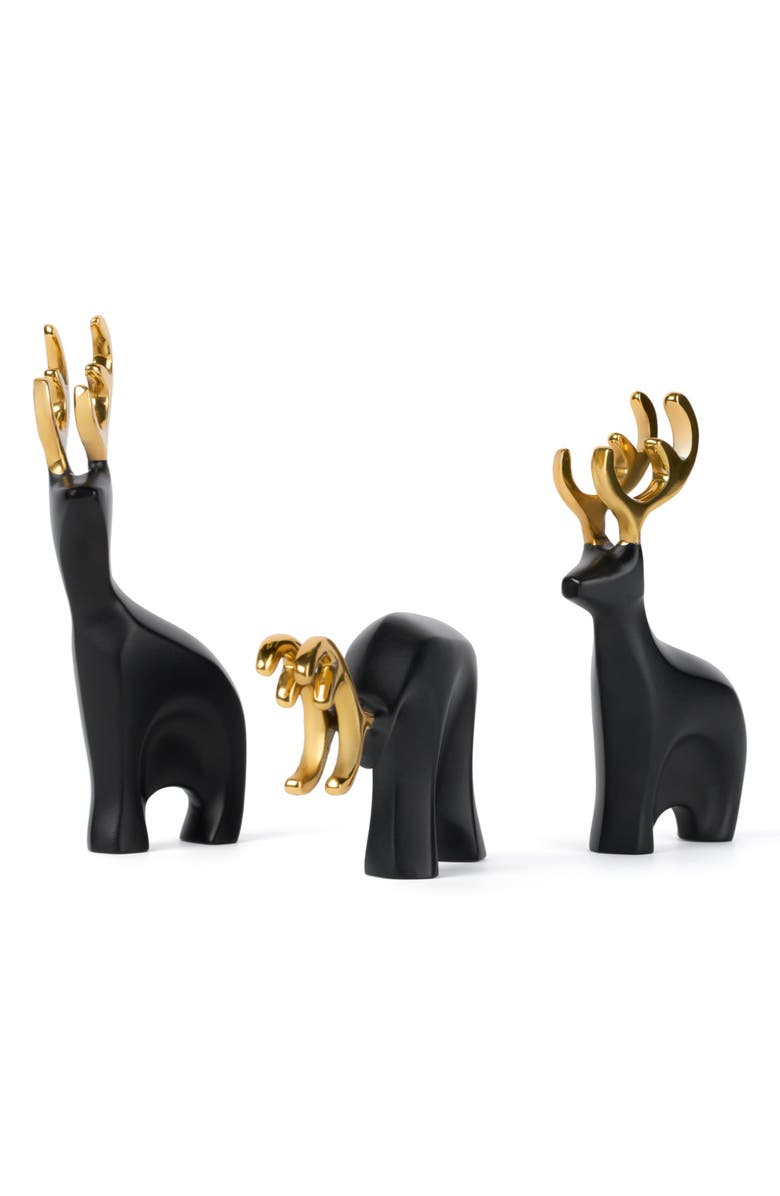 Nambé Prancer Set of 3 Reindeer Figurines, Main, color, Black