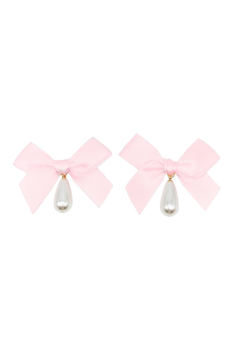 Bow Imitation Pearl Drop Earrings, Main, color, BALLET