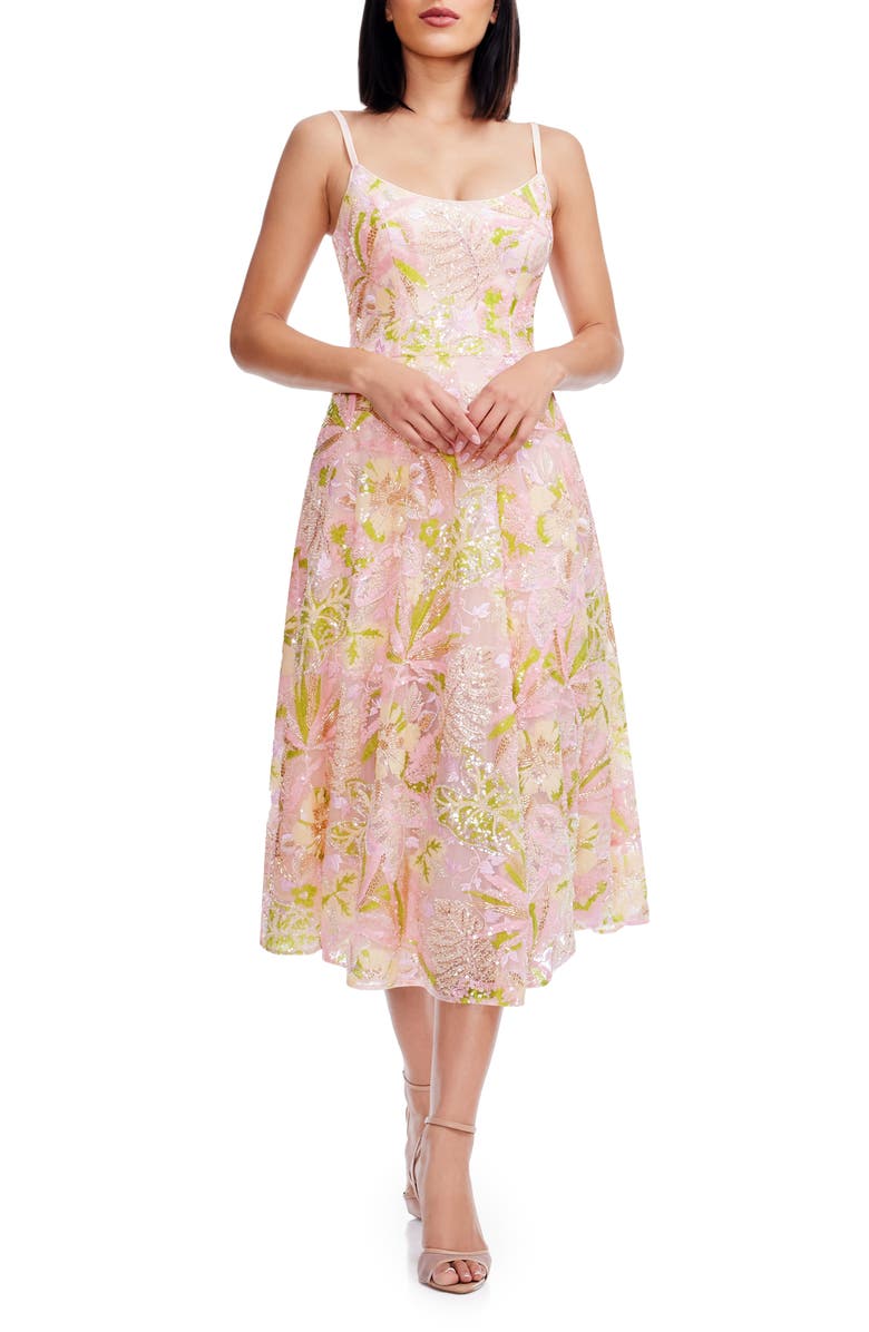 Dress the Population Uma Sequin Floral Cocktail Dress, Main, color, Soft Pink Multi