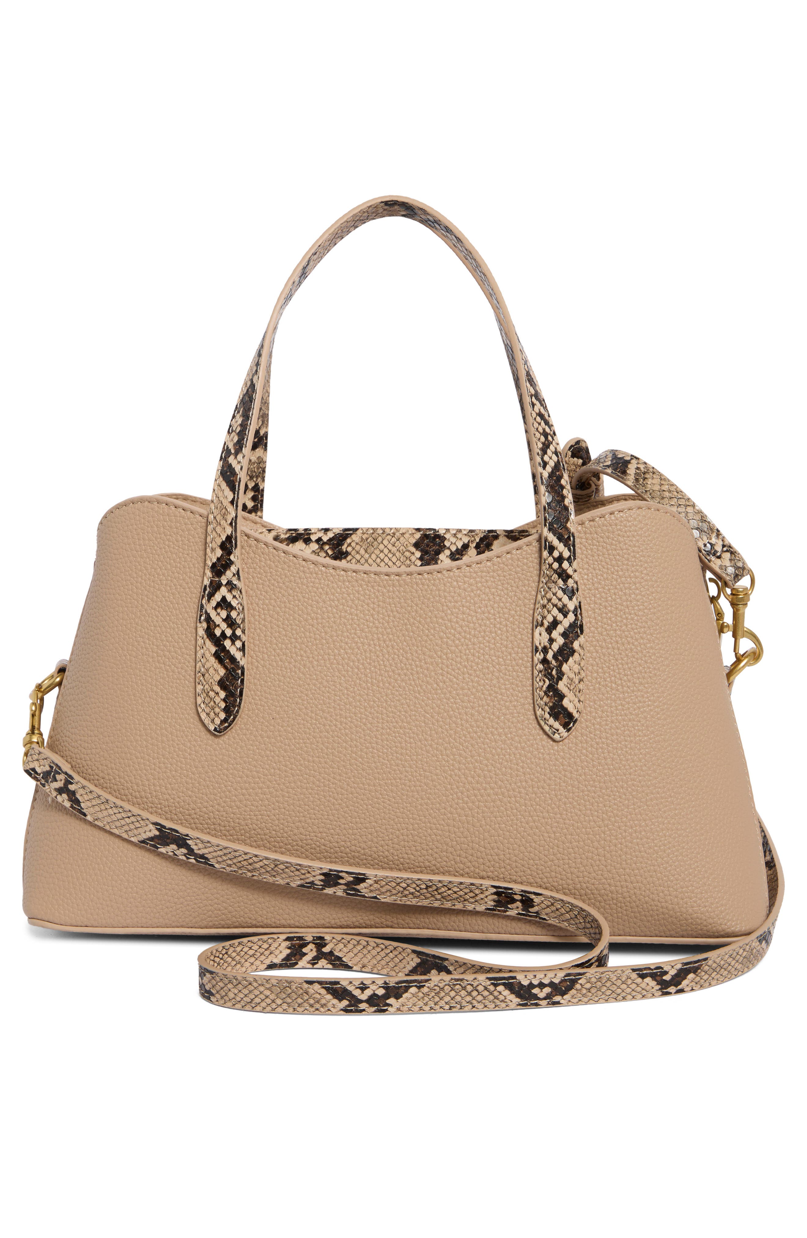 Gemma Faux Leather Satchel, Alternate, color, ALMOND