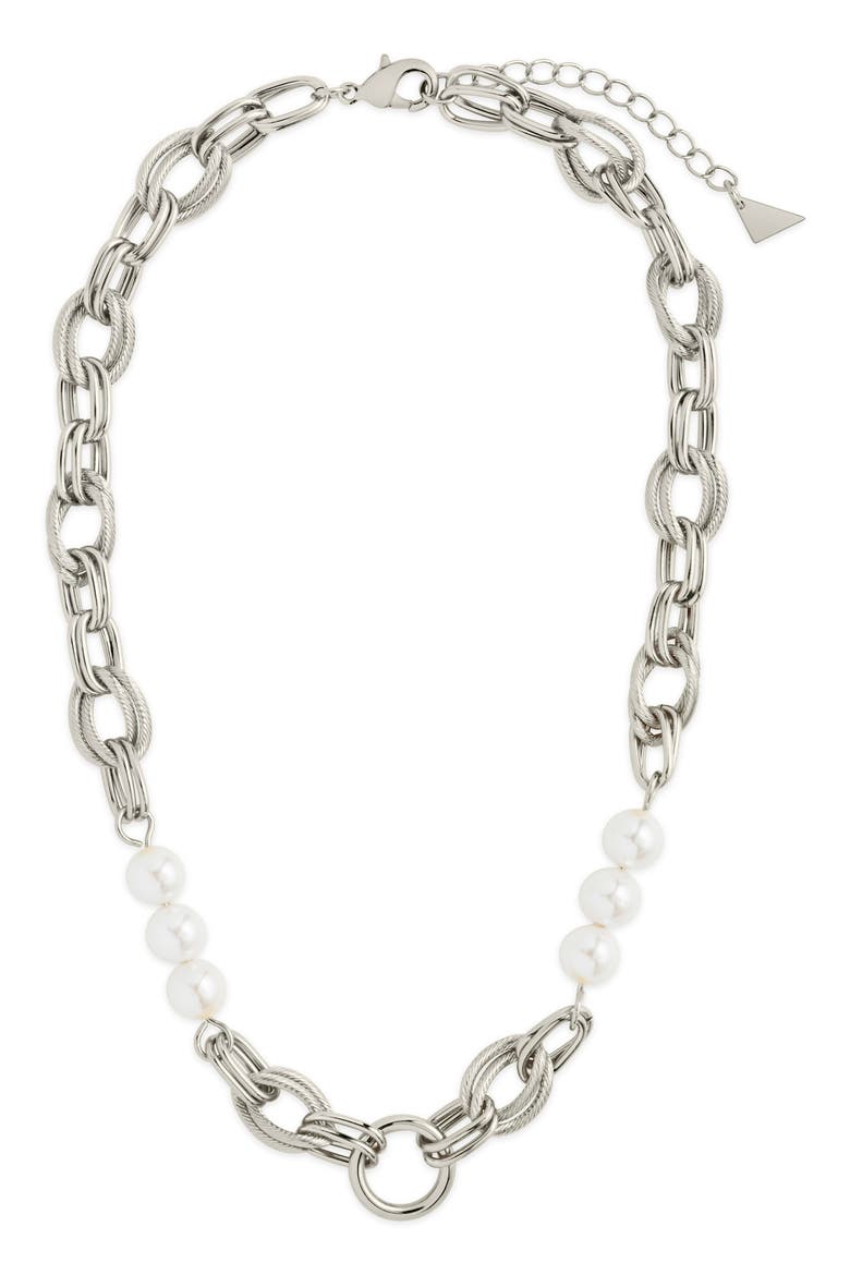 Ivanna Faux Pearl Chain Necklace, Alternate, color, SILVER
