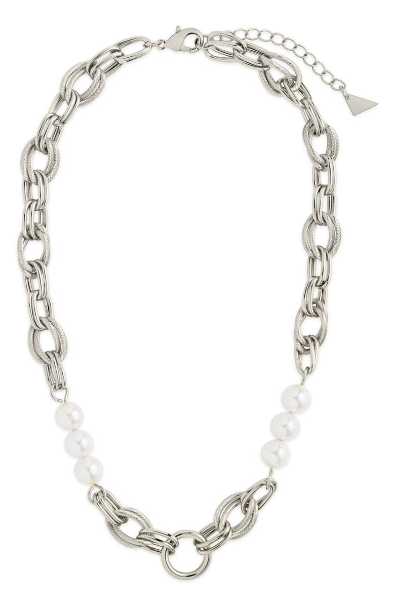Sterling Forever Ivanna Faux Pearl Chain Necklace, Alternate, color, Silver