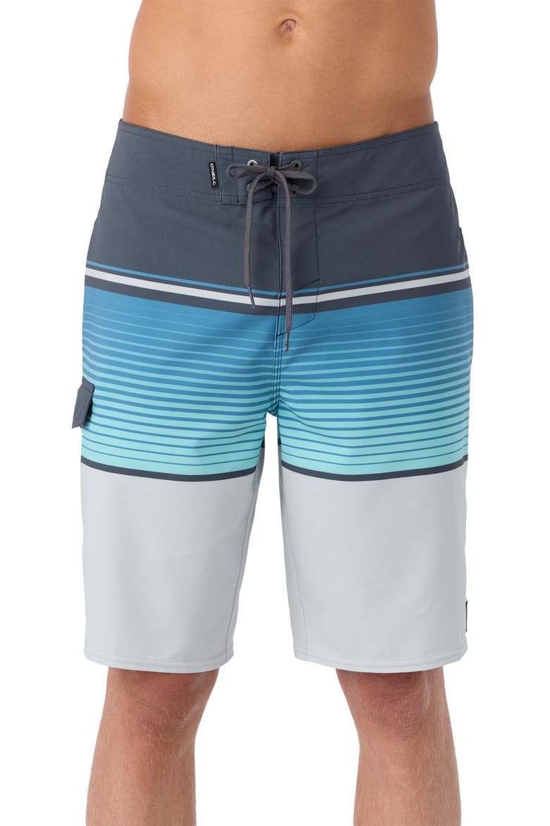 Lennox Stripe Board Shorts, Main, color, FOG