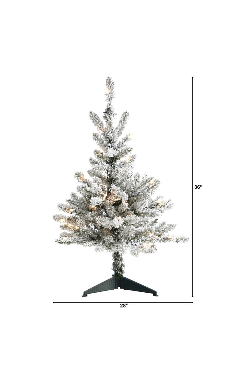 NEARLY NATURAL 3-ft Flocked West Virginia Spruce Artificial Christmas Tree with 50 Clear Lights and 142 Bendable Branches, Alternate, color, White