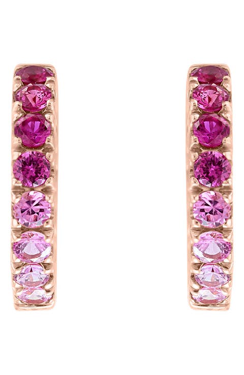 14K White Gold Natural Sapphire Hoop Earrings