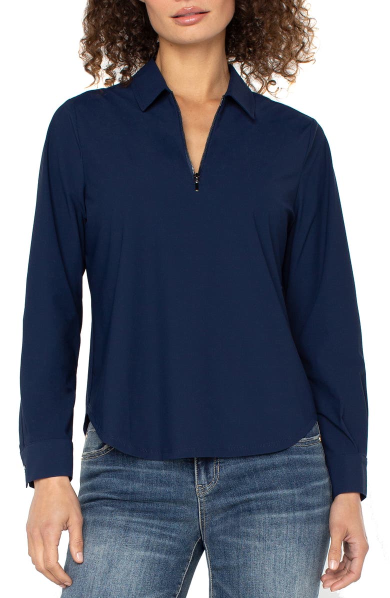 Liverpool Los Angeles Half Zip Collar Shirt, Main, color, Dark Navy