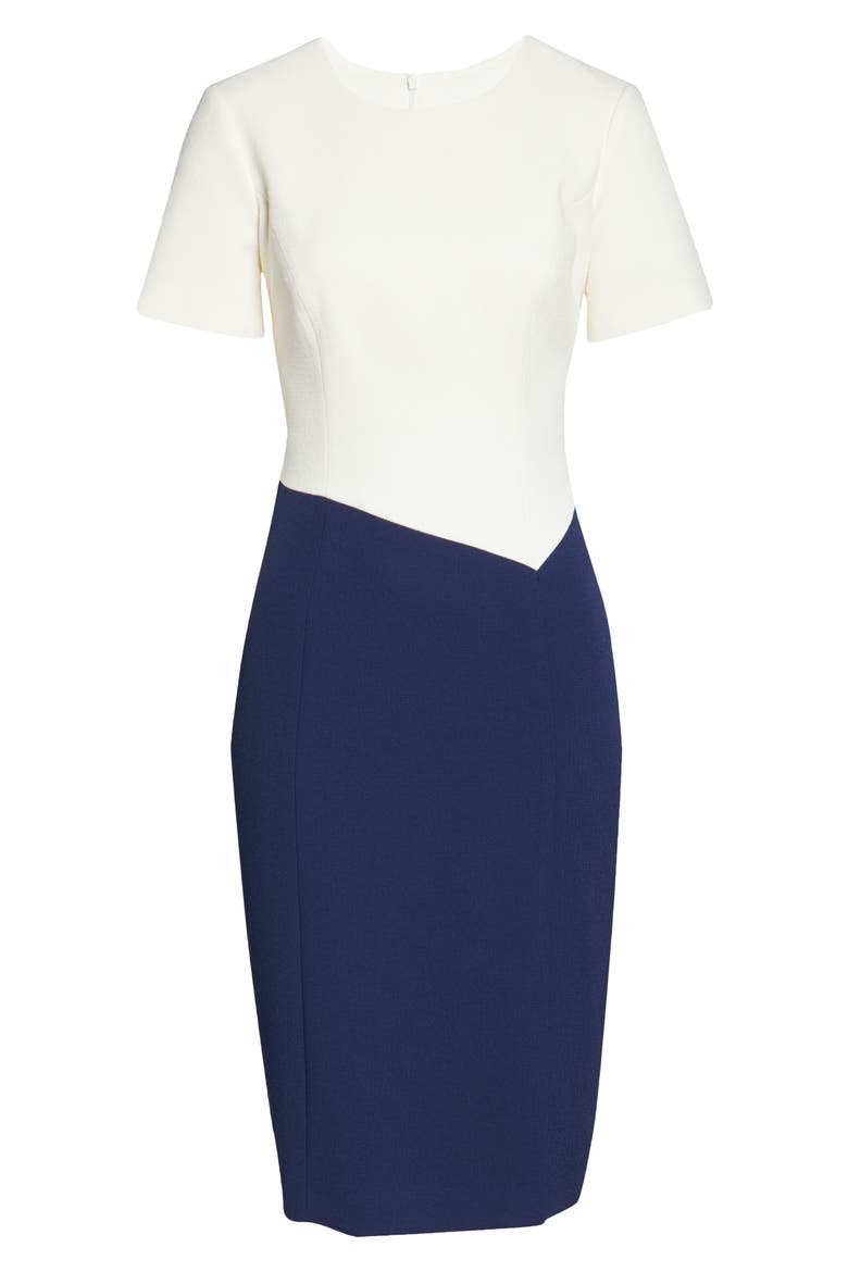Ella Colorblock Crepe Sheath Dress, Alternate, color, IVORY/ NAVY