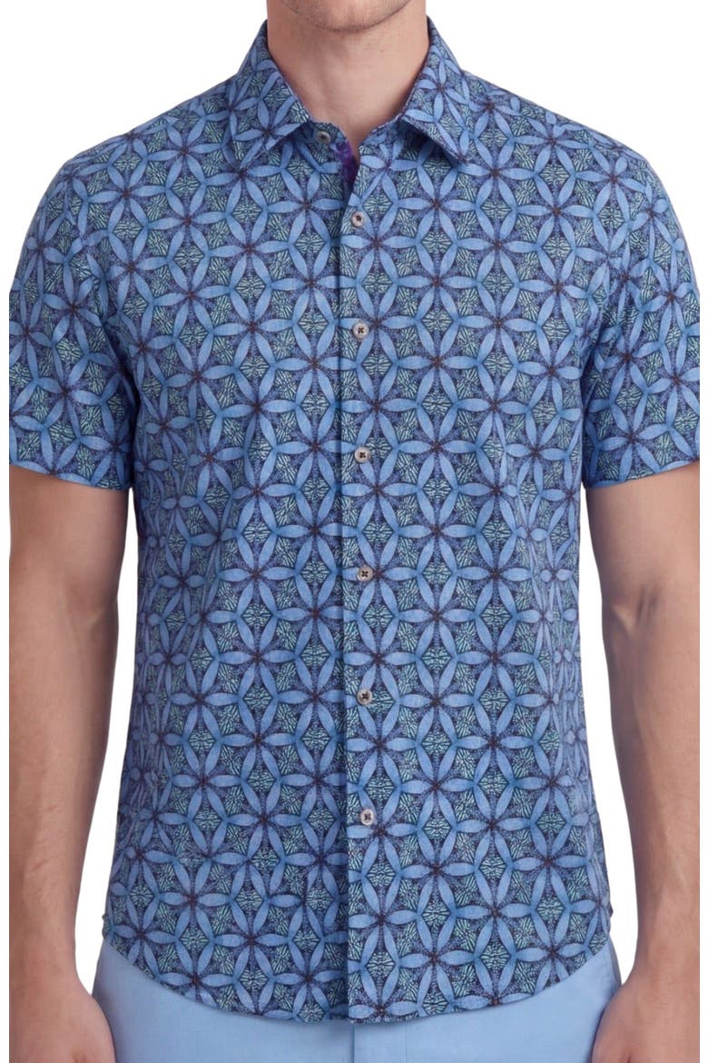 Tribal Mens Printed Button Up Shirt, Alternate, color, TRIBAL BLUE