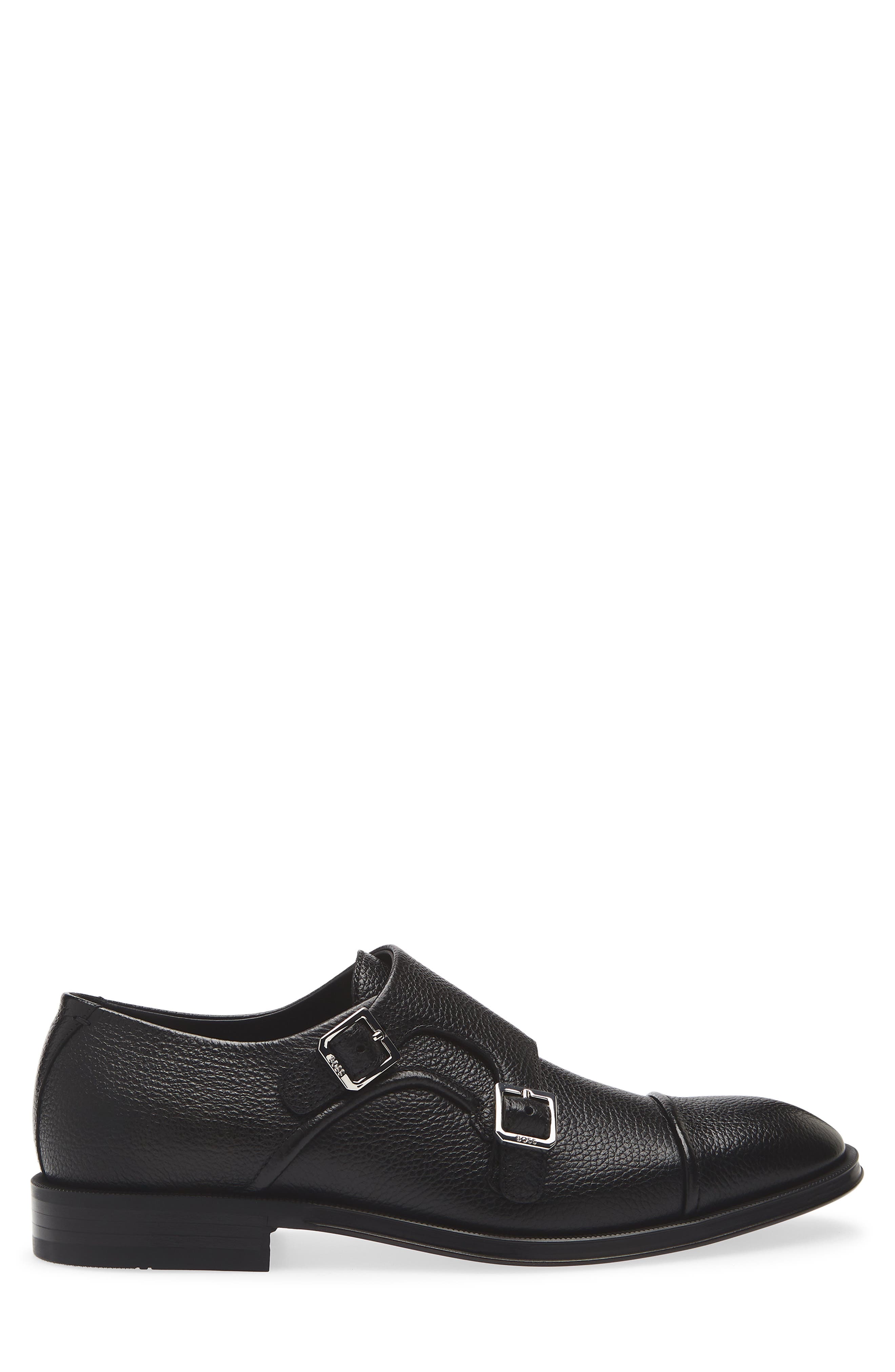 BOSS Derrek Cap Toe Two Buckle Monk Shoe, Alternate, color, Black