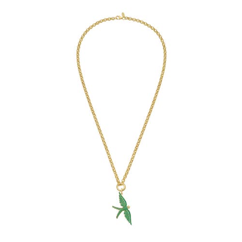 LIONHEART LIONHEART 14K GOLD WINGS OF LOVE EMERALD SWALLOW CHARM ROLO NECKLACE