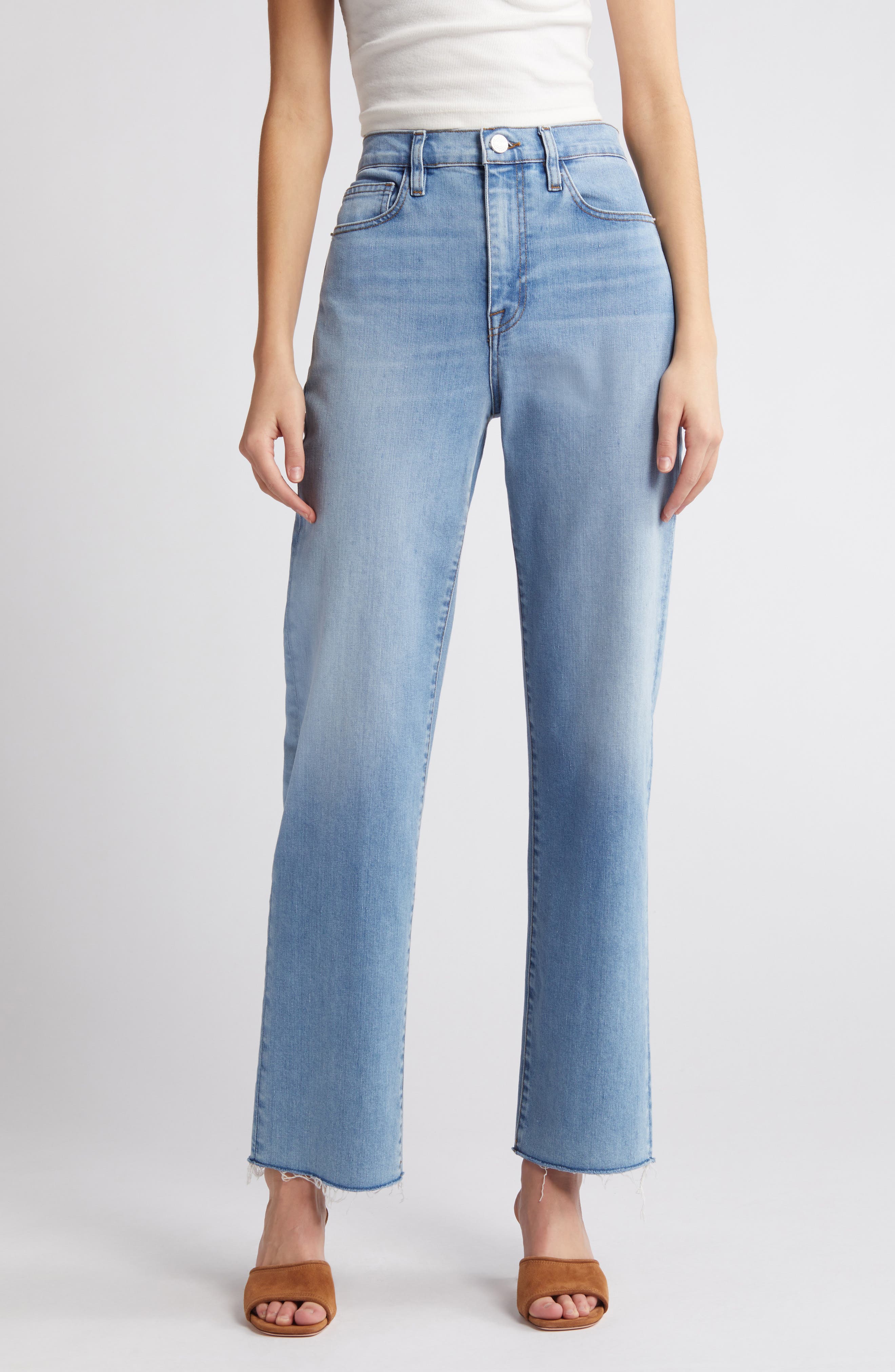 FRAME Le Jane Frayed High Waist Straight Leg Jeans