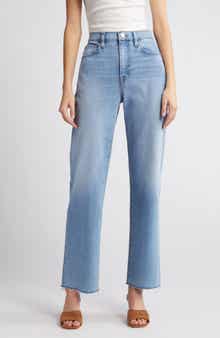 FRAME Le Jane Frayed High Waist Straight Leg Jeans
