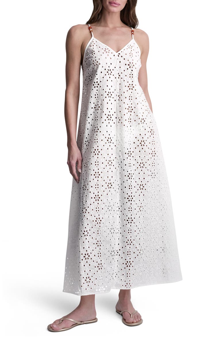 Eyelet V-Neck Cover Up Maxi Dress, Main, color, SOFT WHITE