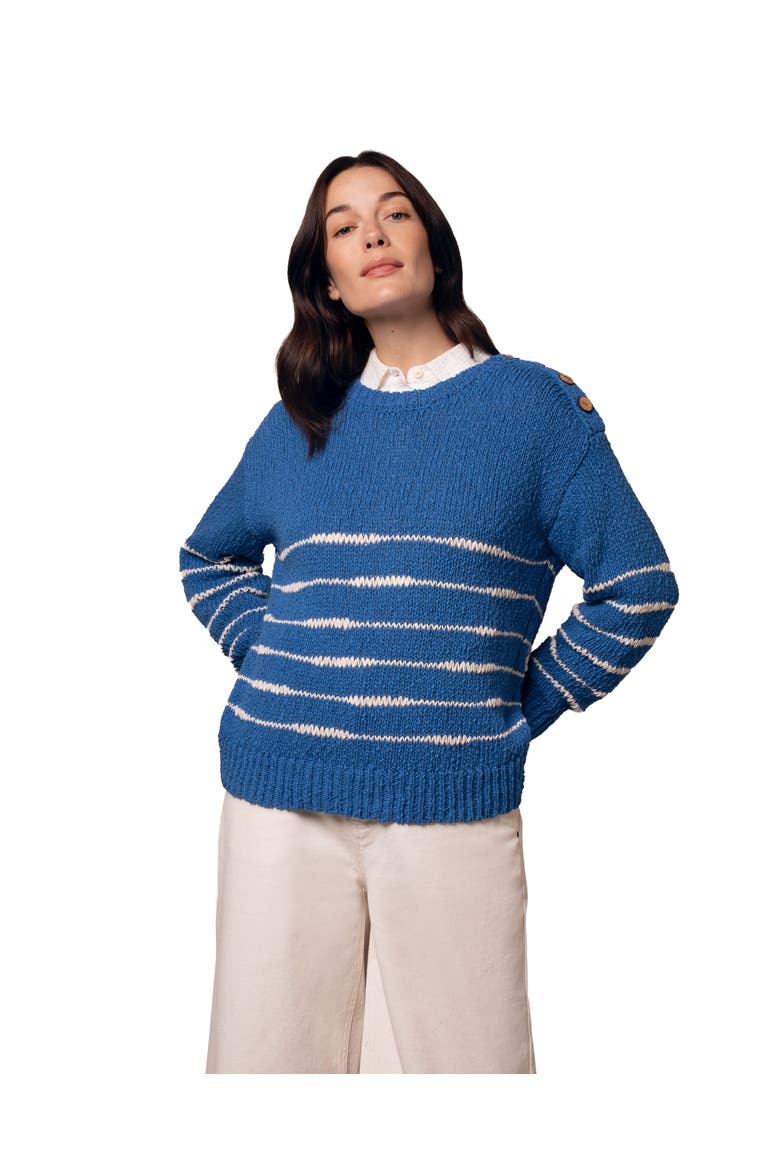 Long Sleeve Drop Stitch Breton Sweater, Alternate, color, Lapis / Ecru