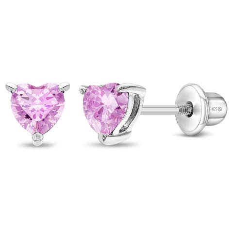 Cubic Zirconia Birthstone Heart Solitaire Earrings