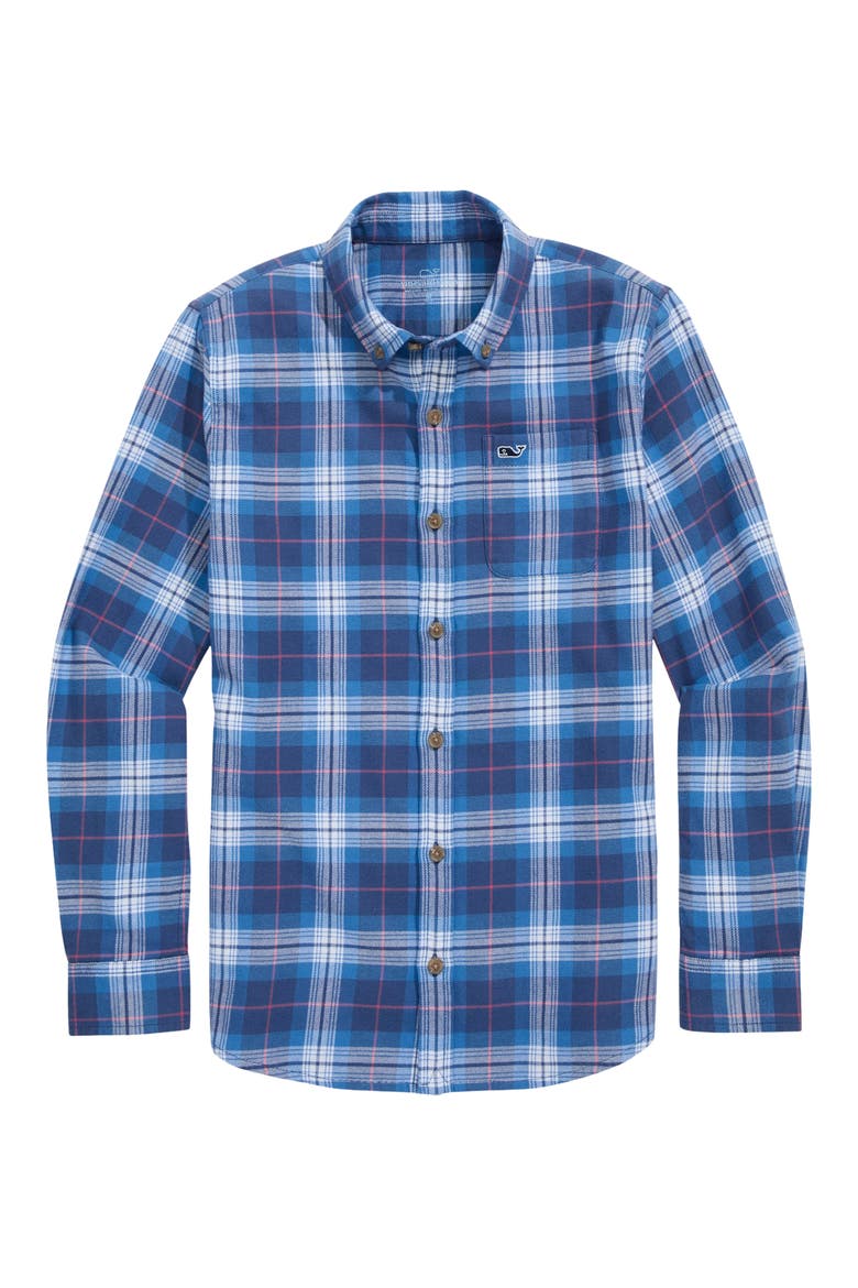 Kids' Muskeget Plaid Cotton Flannel Button-Down Shirt, Alternate, color, TIDE BLUE