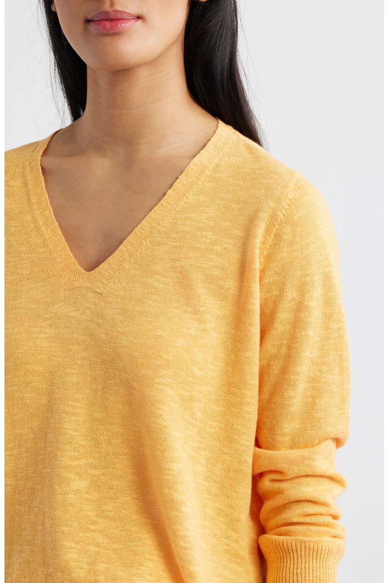 Organic Linen & Organic Cotton V-Neck Sweater, Alternate, color, CANTALOUPE