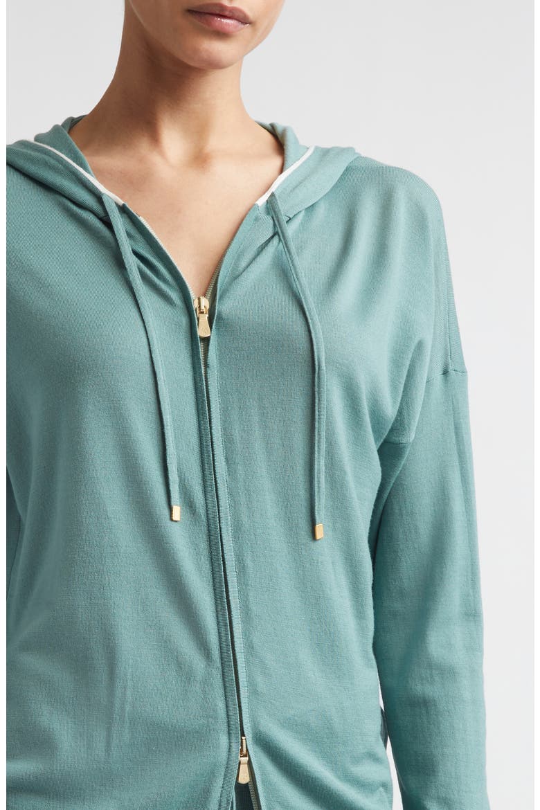 Avalon Travel Merino Wool Full Zip Hoodie, Alternate, color, WHITE/JADE