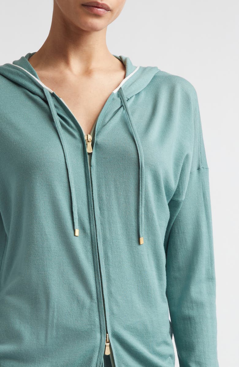 Eleventy Avalon Travel Merino Wool Full Zip Hoodie, Alternate, color, White/Jade