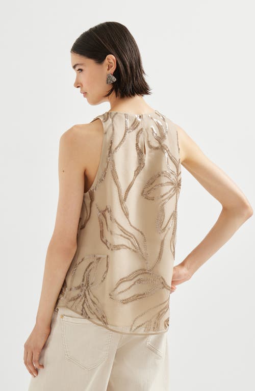 Brunello Cucinelli Floral Sequin Top In Brown