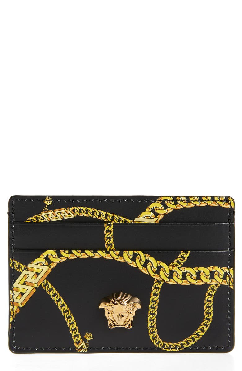 Versace Medusa Chain Leather Card Case, Main, color,