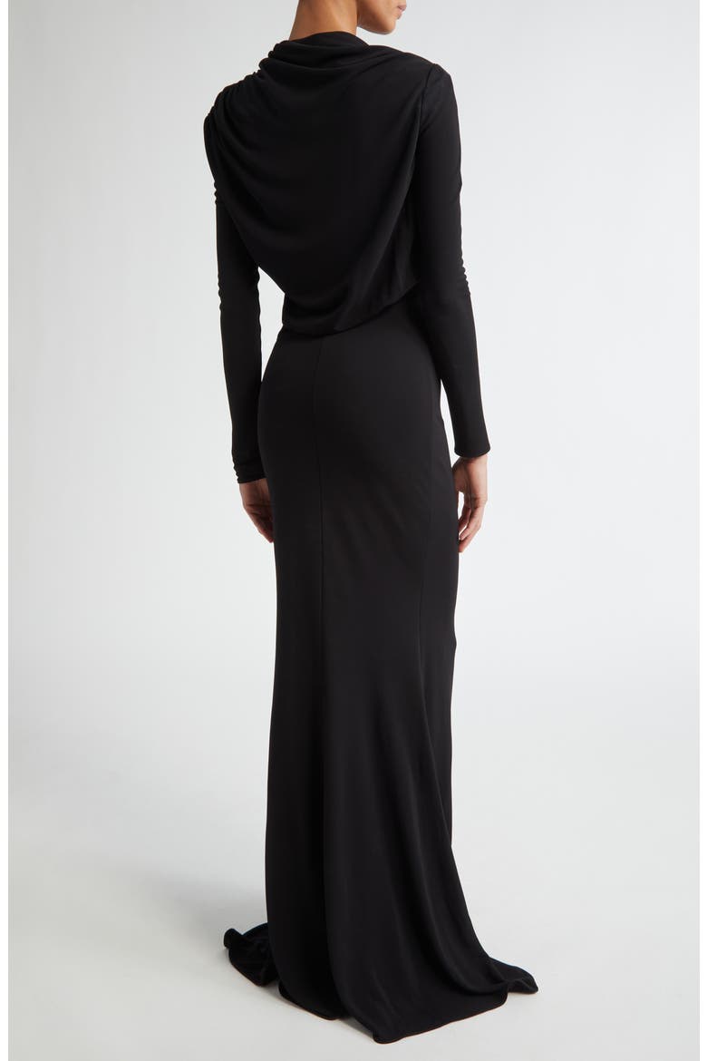 Joy Long Sleeve Pleated Jersey Mermaid Dress, Alternate, color, BLACK