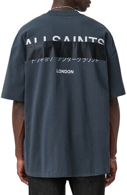 Allsaints Redact Mock Neck Graphic T-shirt In Blue