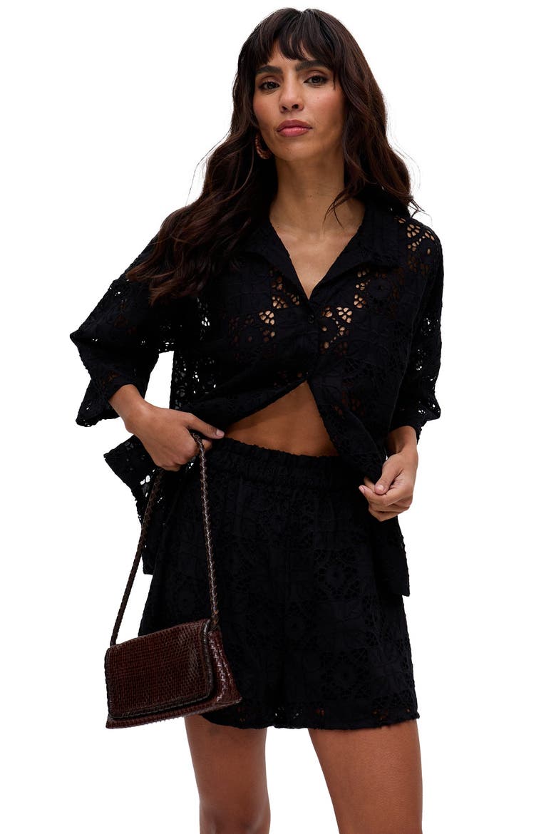 Shelli All Over Broderie Anglaise Shirt, Alternate, color, Black