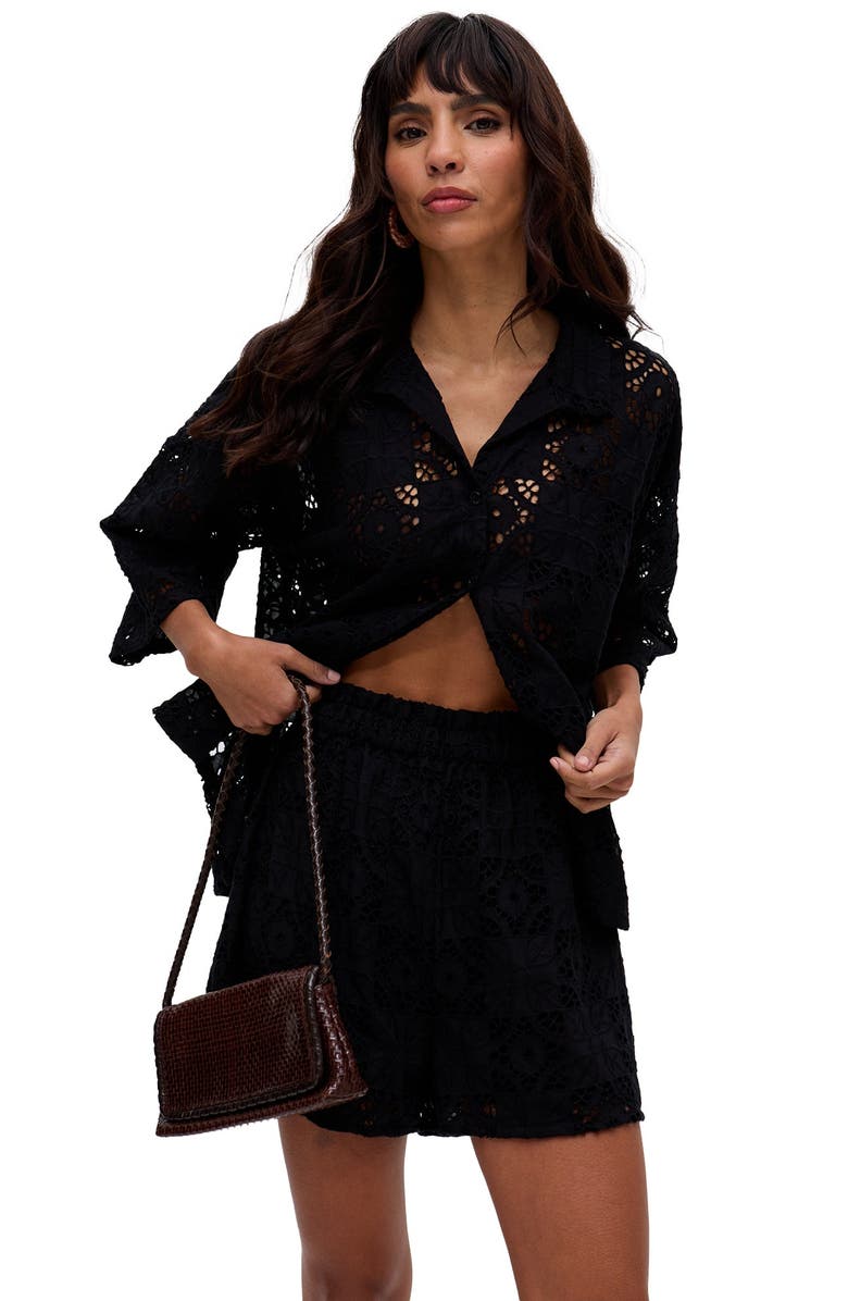 Raffya Shelli All Over Broderie Anglaise Shirt, Alternate, color, Black