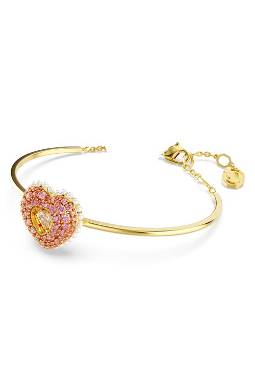 Swarovski Gold-tone Hyperbola Heart Bangle Bracelet In Pink