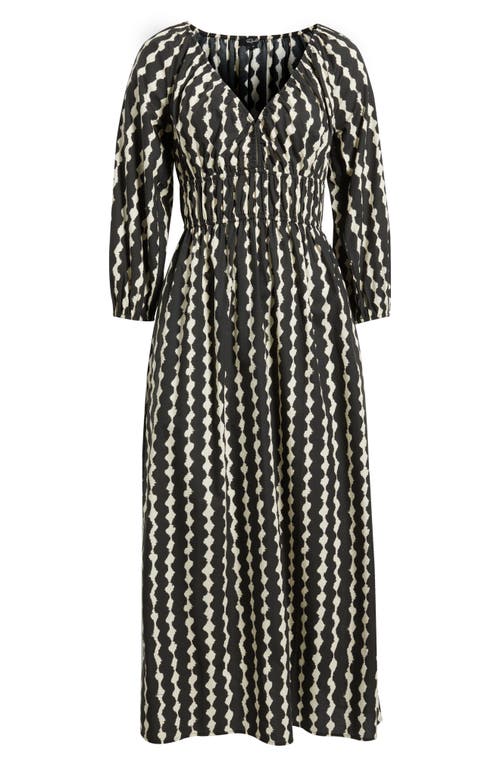 Rails Paio Abstract Print Long Sleeve Cotton Midi Dress In Black