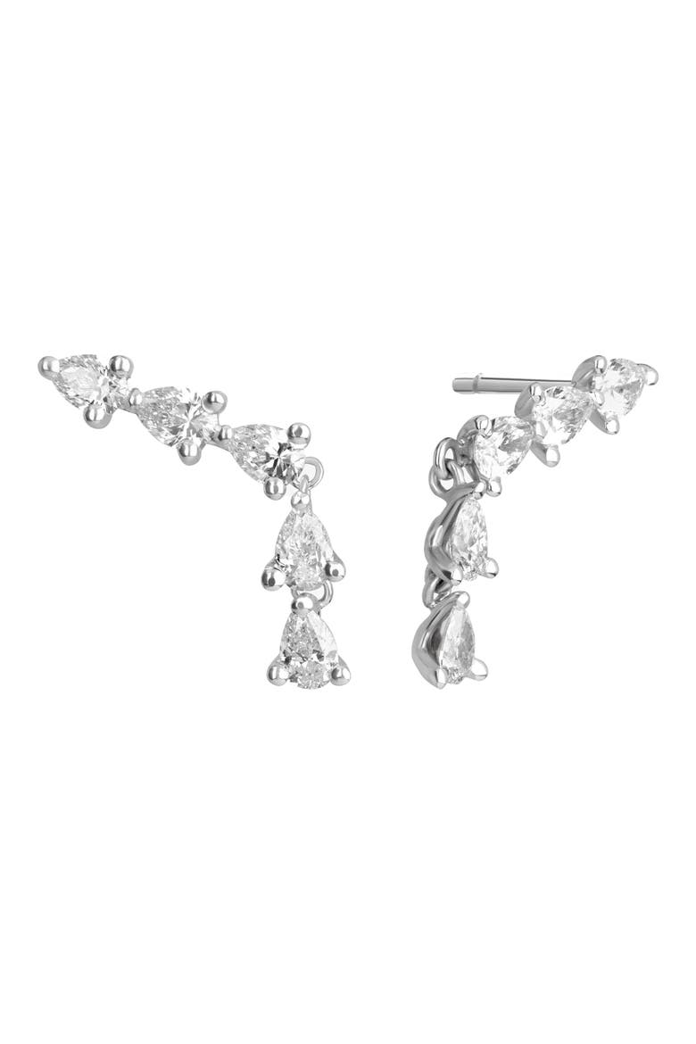 14K Gold Pear Diamond Ear Crawlers, Main, color, WHITE GOLD