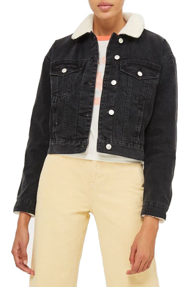 Topshop Tilda Borg Denim Jacket, Main, color, 
