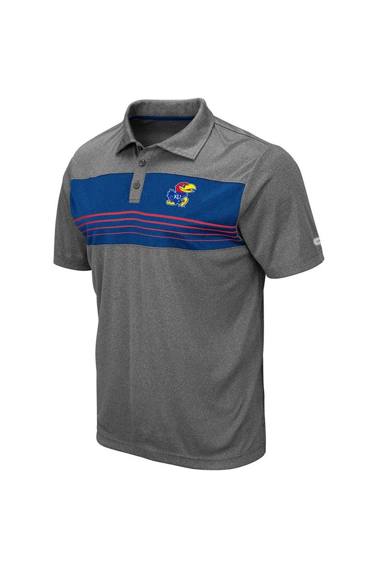 Men's Colosseum Heathered Charcoal Kansas Jayhawks Smithers Polo, Alternate, color, Heather Charcoal