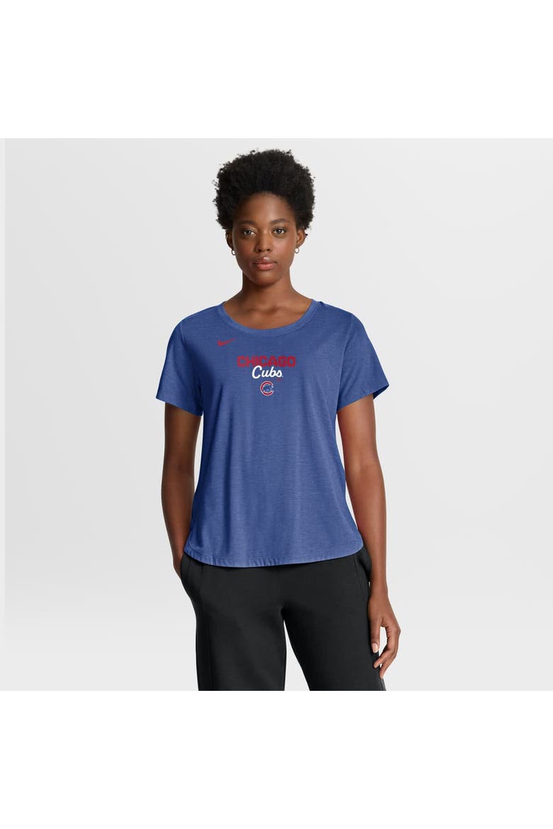 Women's Nike Heather Royal Chicago Cubs Arched Tri-Blend T-Shirt, Main, color, Heather Royal