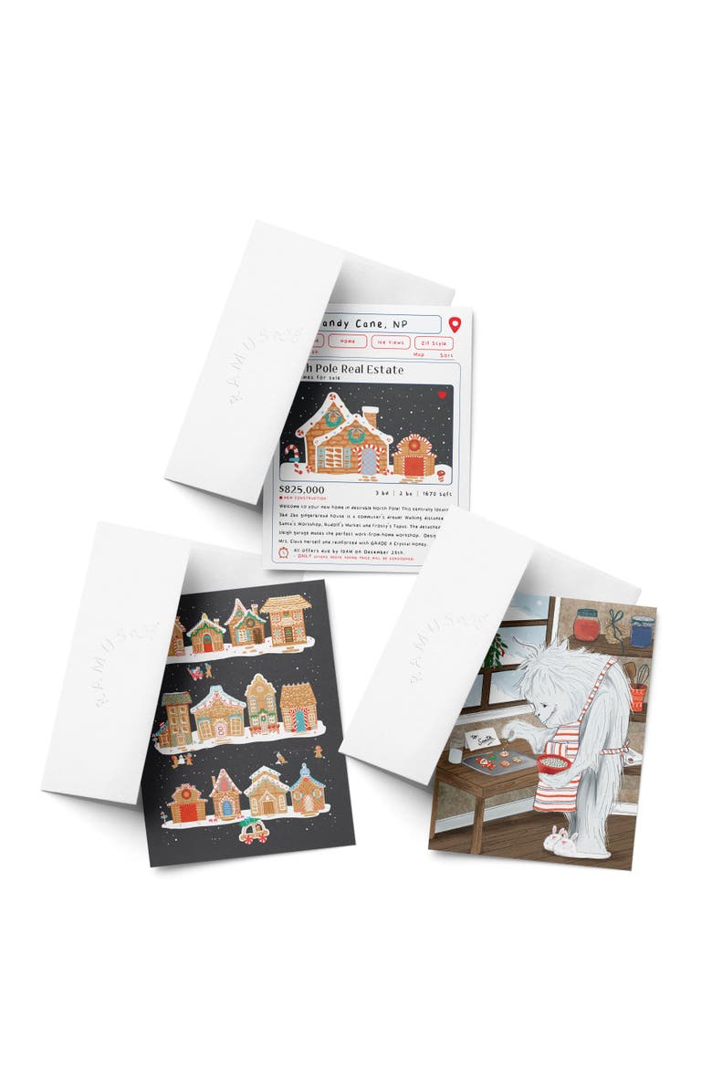 Ramus & Co Gingerbread Town, Zillow House, Yeti Cookies Winter/Holiday/Christmas Greeting Card Pack Sets, Main, color, Multi-Pack