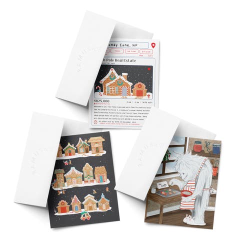 Gingerbread Town, Zillow House, Yeti Cookies Winter/Holiday/Christmas Greeting Card Pack Sets (3 ct, Assorted)