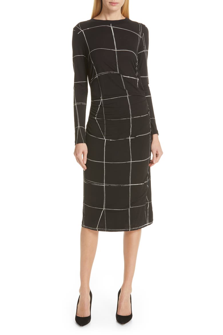 Esetta Windowpane Sheath Dress, Main, color, DRAWING LINE BLACK