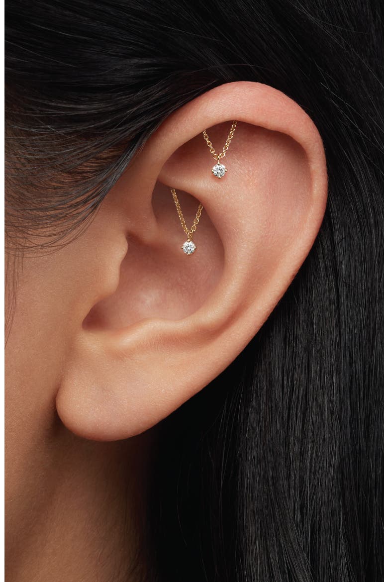 Prong Set Diamond Drape Threaded Single Stud Earring, Alternate, color, ROSE GOLD