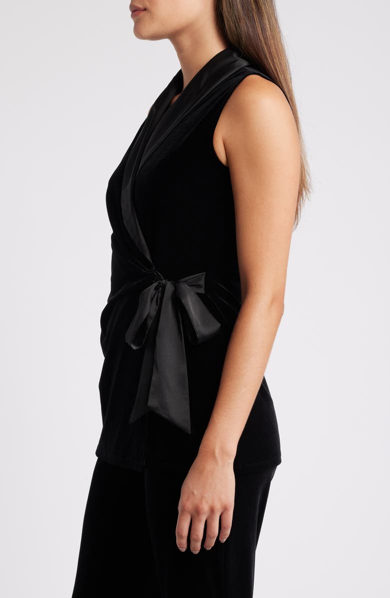 Anne Klein Stretch Velour & Satin Wrap Top, Alternate, color,
