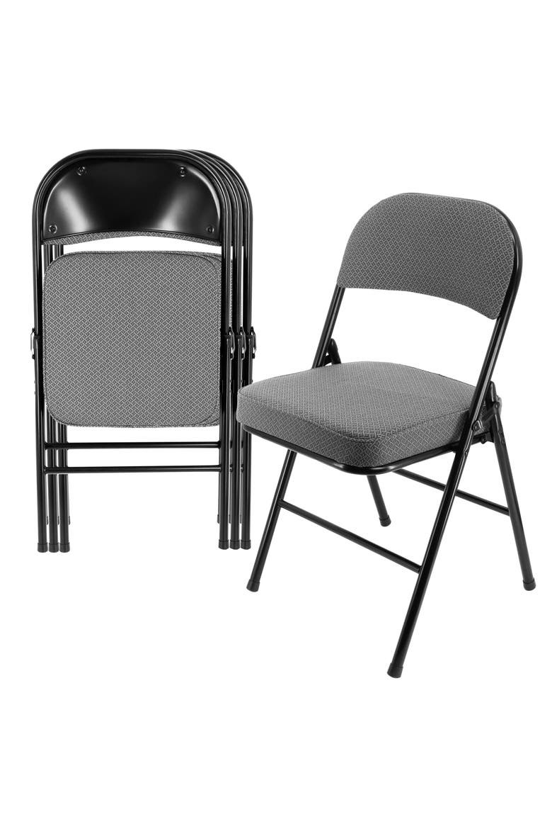 4 Piece Metal Folding Chair with 2.2 Inch Padded Seats, Main, color, Grey