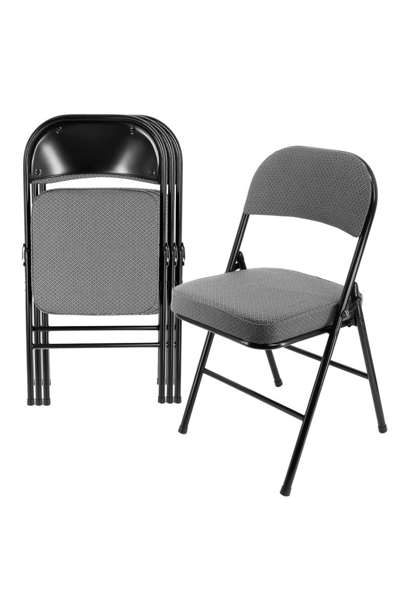 Elama 4 Piece Metal Folding Chair with 2.2 Inch Padded Seats in Gray, Main, color, Grey