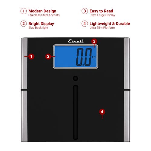 Escali Ultra Slim Easy Read Body Scale In Black