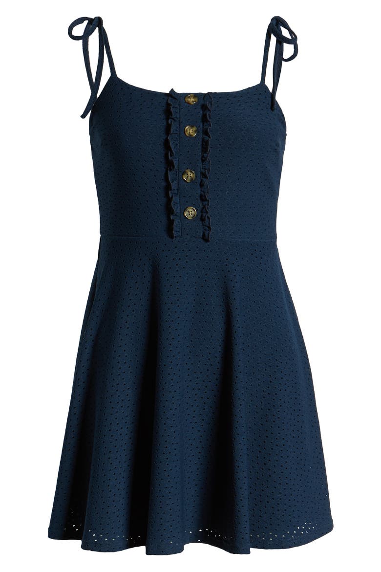 Tie Shoulder Eyelet Fit & Flare Dress, Alternate, color, NAVY