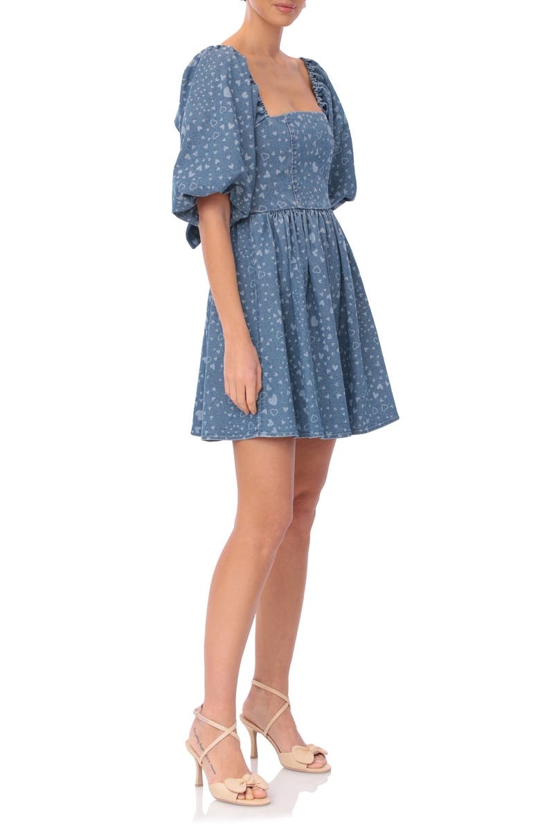 Avec Les Filles Heart Puff Sleeve Babydoll Minidress, Alternate, color, Swirling Hearts