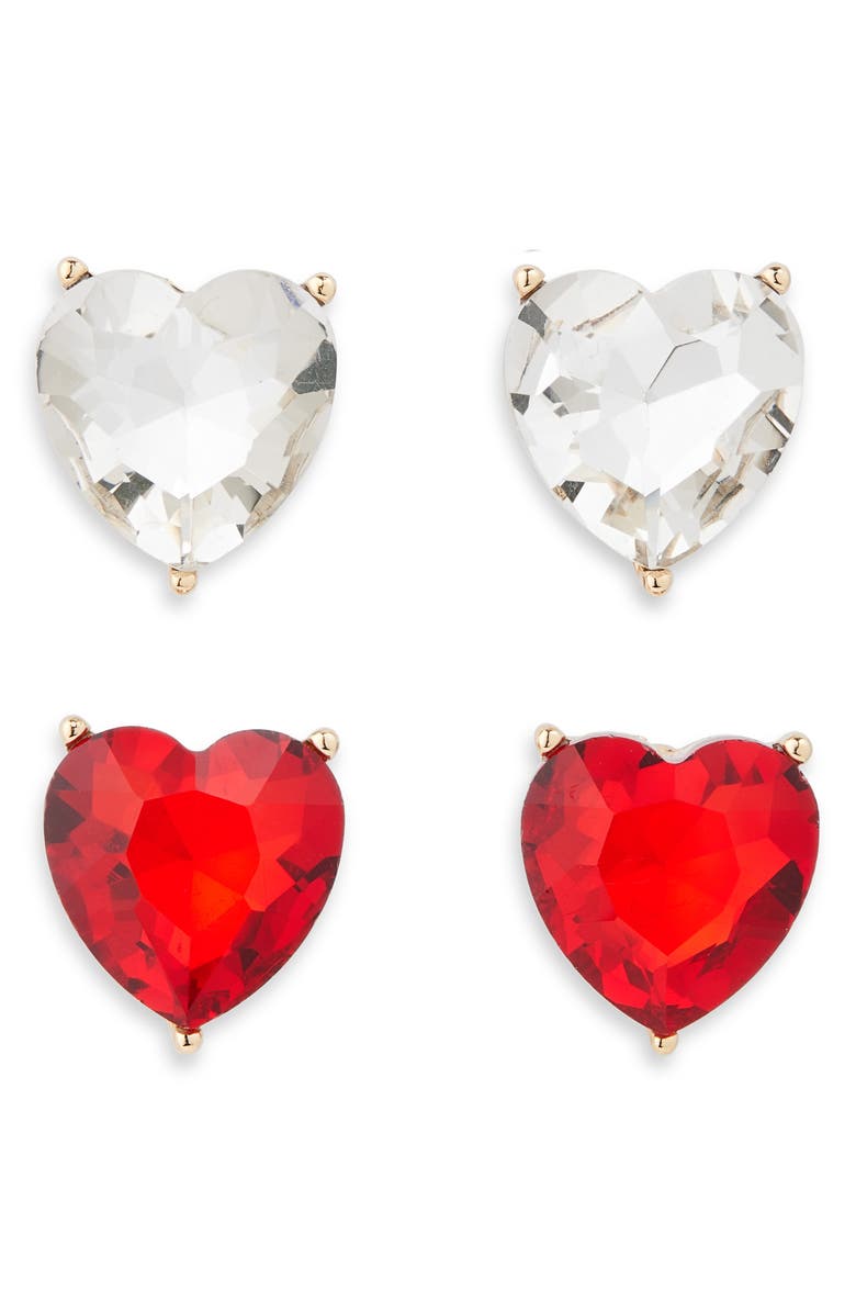 Tasha Set of 2 Heart Stud Earrings, Main, color, Red/ Crystal